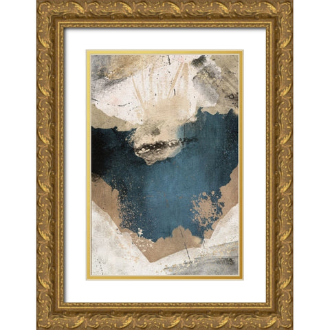 Navy Shards Gold Ornate Wood Framed Art Print with Double Matting by JJ Design