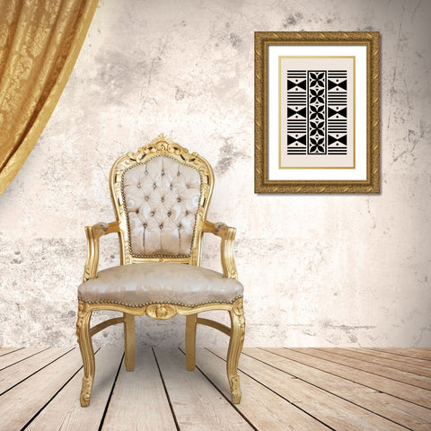 Mud Cloth Gold Ornate Wood Framed Art Print with Double Matting by JJ Design