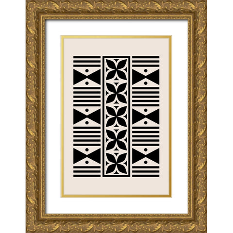 Mud Cloth Gold Ornate Wood Framed Art Print with Double Matting by JJ Design