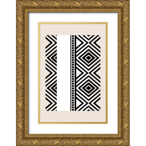 Mud Cloth II Gold Ornate Wood Framed Art Print with Double Matting by JJ Design