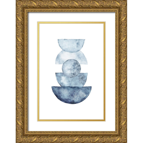Blue Shapes Gold Ornate Wood Framed Art Print with Double Matting by JJ Design