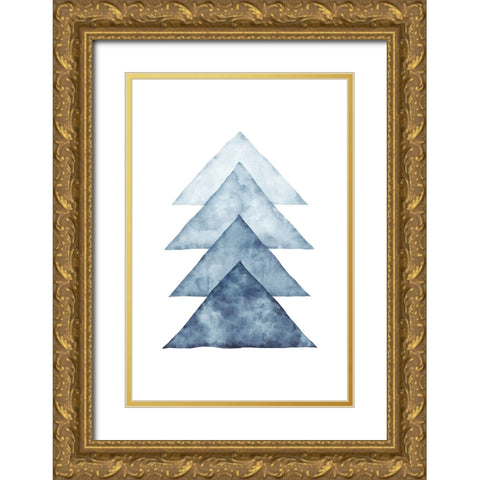 Blue Shapes II Gold Ornate Wood Framed Art Print with Double Matting by JJ Design