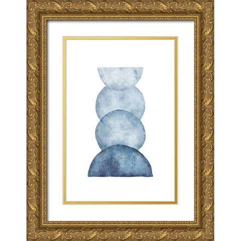 Blue Shapes III Gold Ornate Wood Framed Art Print with Double Matting by JJ Design