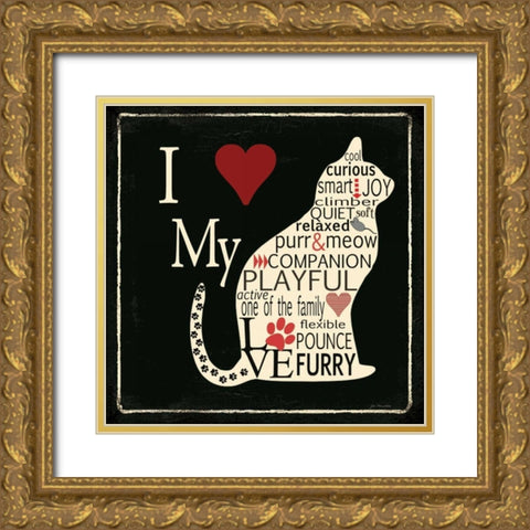 I Love My Cat Gold Ornate Wood Framed Art Print with Double Matting by Moulton, Jo
