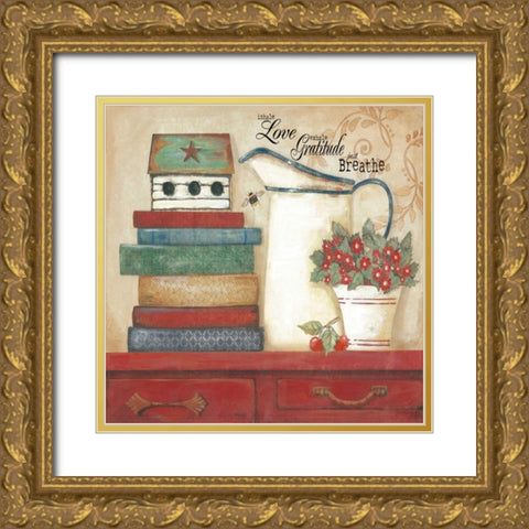 Love Gratitude Breathe Gold Ornate Wood Framed Art Print with Double Matting by Moulton, Jo