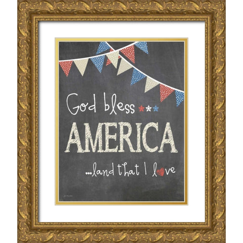 God Bless America Gold Ornate Wood Framed Art Print with Double Matting by Moulton, Jo