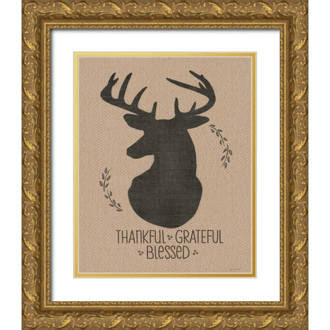 Deer - Grateful Gold Ornate Wood Framed Art Print with Double Matting by Moulton, Jo