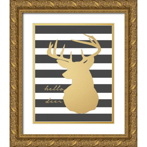 Faux Gold Hello Deer Gold Ornate Wood Framed Art Print with Double Matting by Moulton, Jo