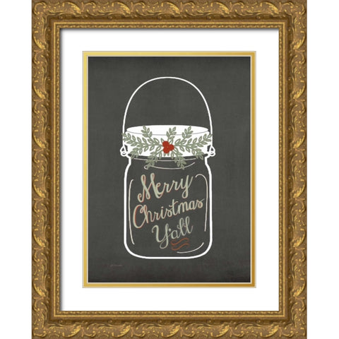 Merry Christmas Yall Gold Ornate Wood Framed Art Print with Double Matting by Moulton, Jo