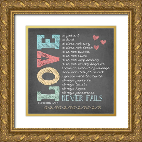 Love Never Fails Gold Ornate Wood Framed Art Print with Double Matting by Moulton, Jo