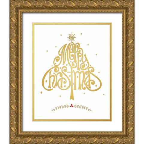 Merry Christmas Gold Ornate Wood Framed Art Print with Double Matting by Moulton, Jo