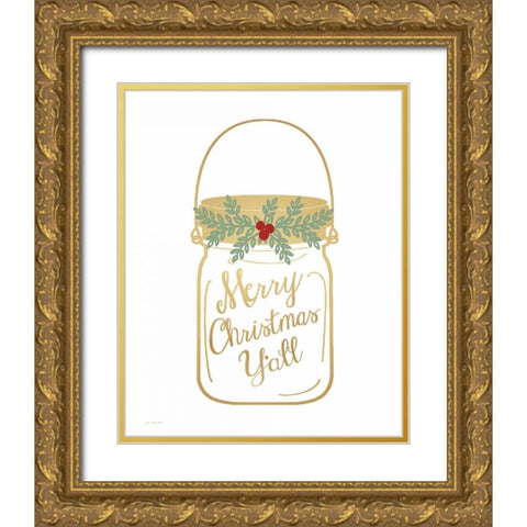 Merry Christmas Yall Gold Ornate Wood Framed Art Print with Double Matting by Moulton, Jo