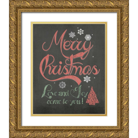 Merry Christmas Gold Ornate Wood Framed Art Print with Double Matting by Moulton, Jo