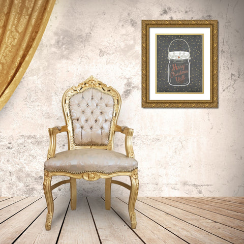 Merry Christmas Yall - Snowflake Gold Ornate Wood Framed Art Print with Double Matting by Moulton, Jo