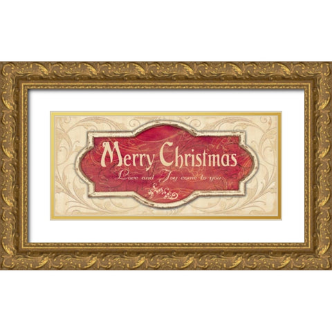 Merry Christmas Gold Ornate Wood Framed Art Print with Double Matting by Moulton, Jo