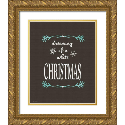 White Christmas Gold Ornate Wood Framed Art Print with Double Matting by Moulton, Jo