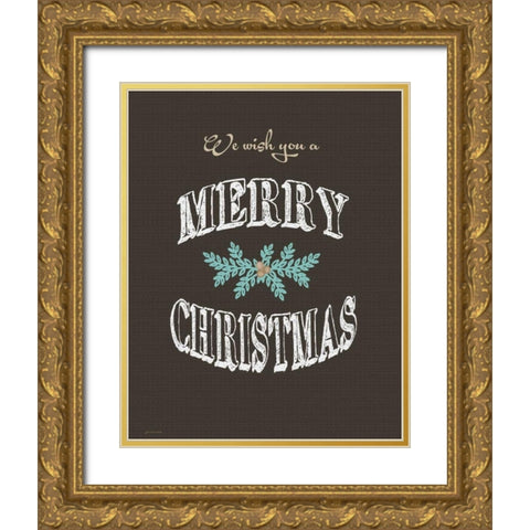 Merry Christmas Wish Gold Ornate Wood Framed Art Print with Double Matting by Moulton, Jo