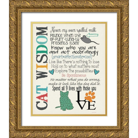 Cat Wisdom Gold Ornate Wood Framed Art Print with Double Matting by Moulton, Jo