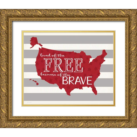 Map of the Free Gold Ornate Wood Framed Art Print with Double Matting by Moulton, Jo