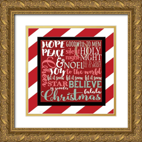 Candy Striped Christmas Subway Gold Ornate Wood Framed Art Print with Double Matting by Moulton, Jo