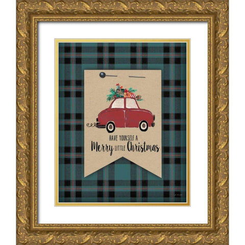 Merry Little Christmas Plaid Gold Ornate Wood Framed Art Print with Double Matting by Moulton, Jo