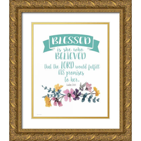 Blessed Is She Gold Ornate Wood Framed Art Print with Double Matting by Moulton, Jo