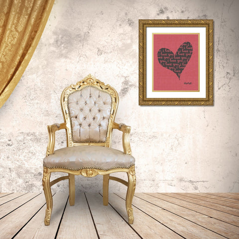 I Love You Heart Gold Ornate Wood Framed Art Print with Double Matting by Moulton, Jo