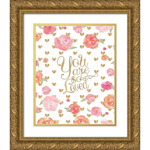 Love Floral Gold Ornate Wood Framed Art Print with Double Matting by Moulton, Jo