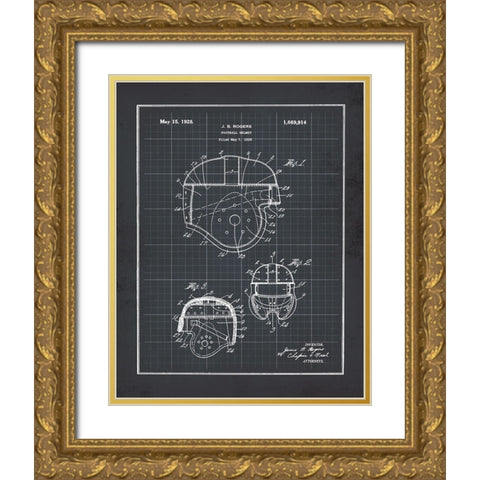Football Helmet - Black Gold Ornate Wood Framed Art Print with Double Matting by Moulton, Jo