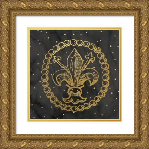 Fleur de Lis Watercolor Polka Dots II Gold Ornate Wood Framed Art Print with Double Matting by Moulton, Jo