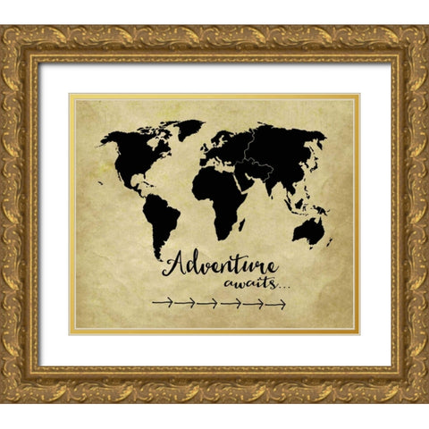 Adventure Awaits Parchment Gold Ornate Wood Framed Art Print with Double Matting by Moulton, Jo