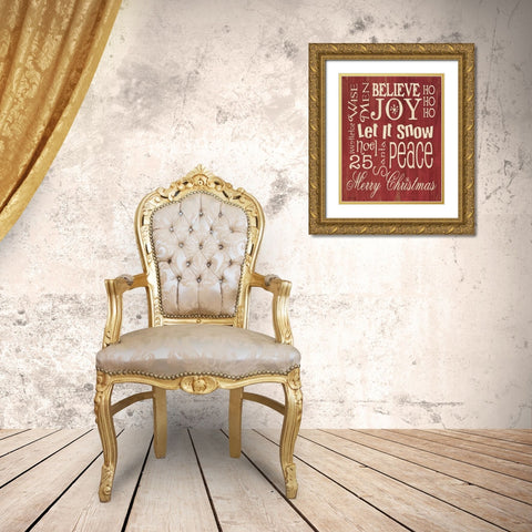 Merry Christmas Typography Gold Ornate Wood Framed Art Print with Double Matting by Moulton, Jo