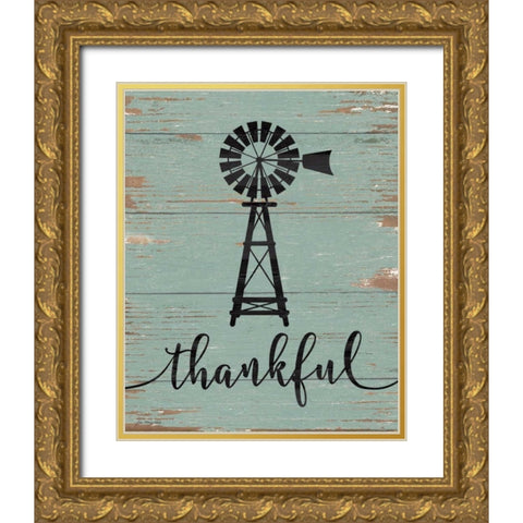 Thankful Windmill Gold Ornate Wood Framed Art Print with Double Matting by Moulton, Jo