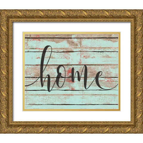 Home Script Gold Ornate Wood Framed Art Print with Double Matting by Moulton, Jo