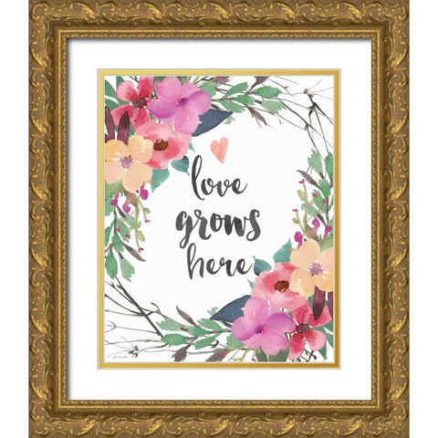 Love Grows Here Gold Ornate Wood Framed Art Print with Double Matting by Moulton, Jo