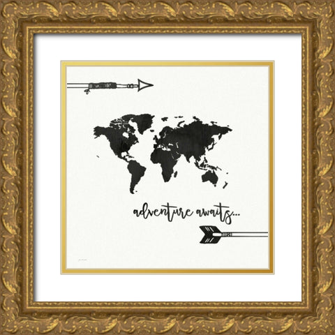 Adventure Awaits Gold Ornate Wood Framed Art Print with Double Matting by Moulton, Jo