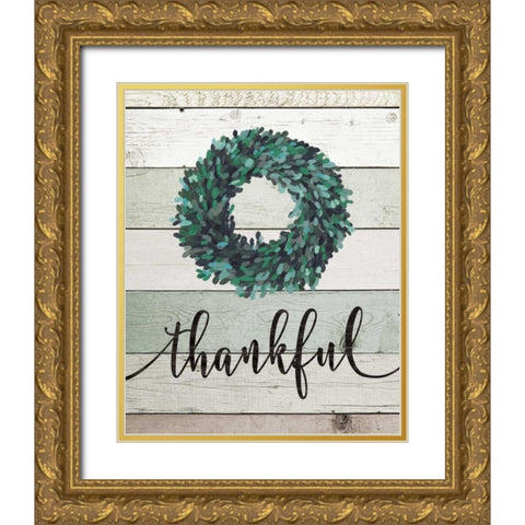 Thankful Wreath II Gold Ornate Wood Framed Art Print with Double Matting by Moulton, Jo