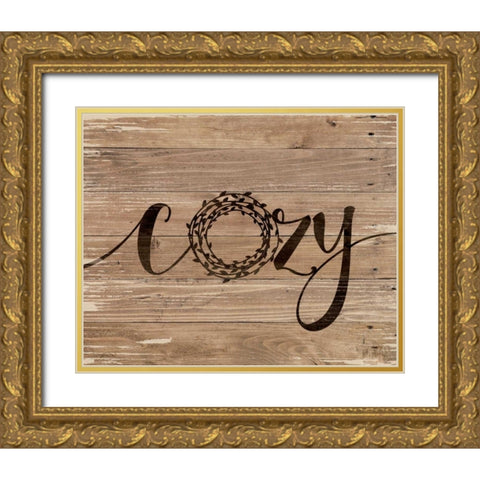 Cozy Rustic Wreath Gold Ornate Wood Framed Art Print with Double Matting by Moulton, Jo