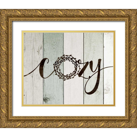 Cozy Rustic Wreath II Gold Ornate Wood Framed Art Print with Double Matting by Moulton, Jo