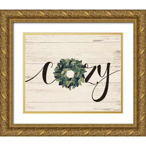 Cozy Wreath Gold Ornate Wood Framed Art Print with Double Matting by Moulton, Jo
