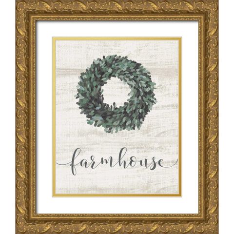 Farmhouse Wreath Gold Ornate Wood Framed Art Print with Double Matting by Moulton, Jo