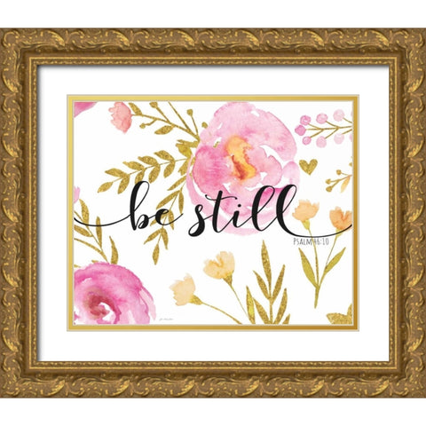 Be Still Floral Gold Ornate Wood Framed Art Print with Double Matting by Moulton, Jo