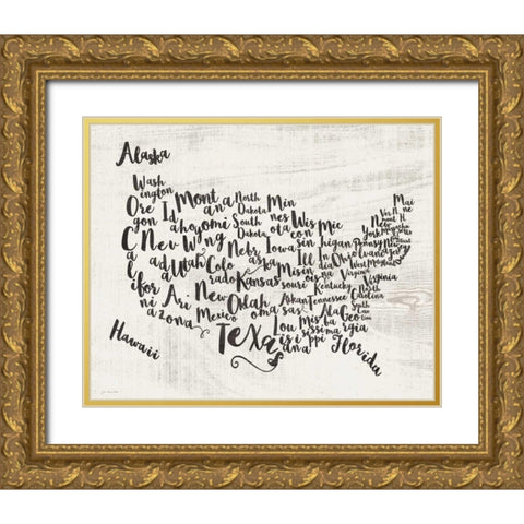 Scripted Map Gold Ornate Wood Framed Art Print with Double Matting by Moulton, Jo
