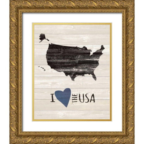I Heart the USA Gold Ornate Wood Framed Art Print with Double Matting by Moulton, Jo