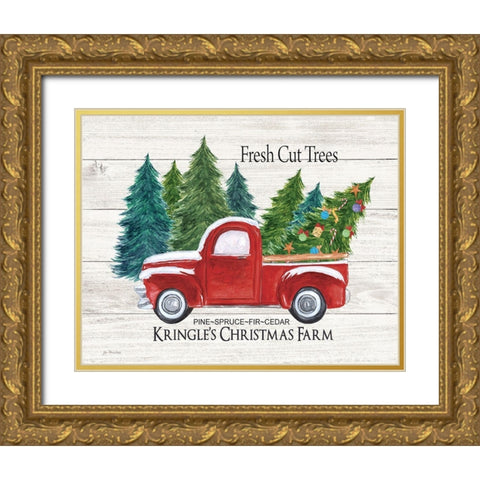 Kringles Christmas Farm Gold Ornate Wood Framed Art Print with Double Matting by Moulton, Jo