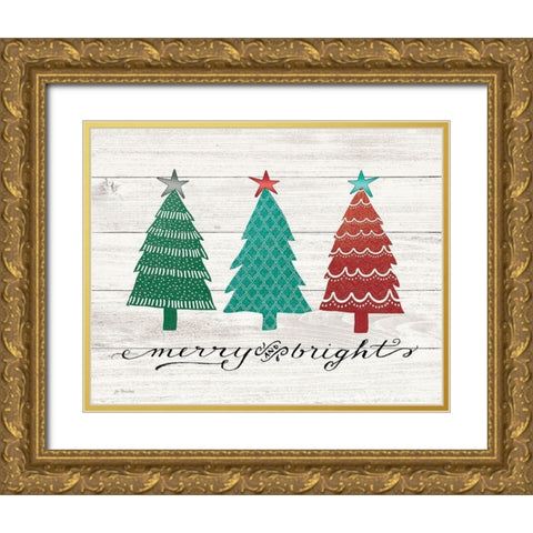 Merry and Bright Trees Gold Ornate Wood Framed Art Print with Double Matting by Moulton, Jo