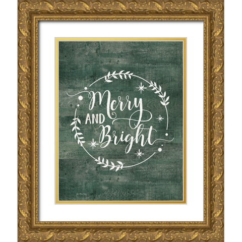 Merry and Bright Gold Ornate Wood Framed Art Print with Double Matting by Moulton, Jo