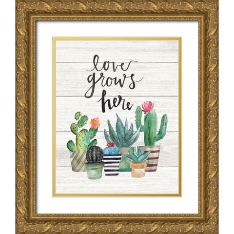 Love Grows Here Gold Ornate Wood Framed Art Print with Double Matting by Moulton, Jo