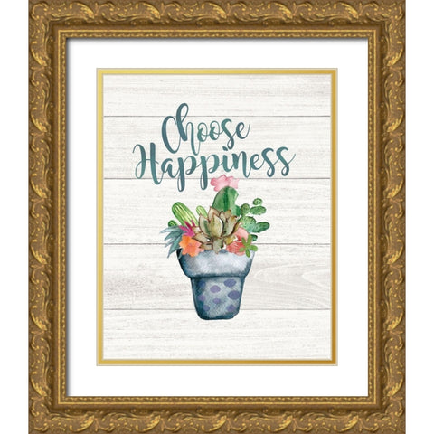 Choose Happiness Gold Ornate Wood Framed Art Print with Double Matting by Moulton, Jo