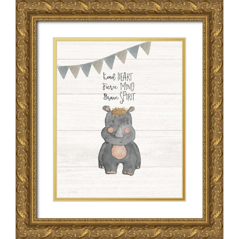 Kind Heart Hippo Gold Ornate Wood Framed Art Print with Double Matting by Moulton, Jo